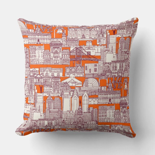 Philadelphia toile hot orange claret kissen (Vorderseite)