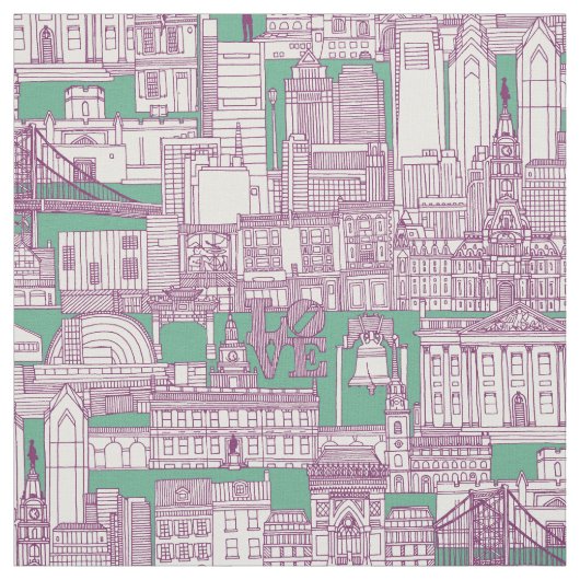 Philadelphia-Toile violette Pfefferminze Stoff (Muster)