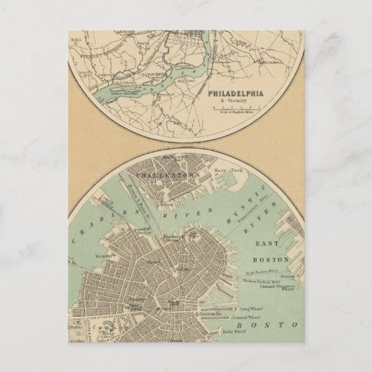 Philadelphia und Boston Postkarte (Vorderseite)