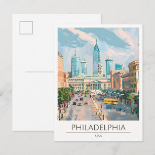 Philadelphia USA Vintage-Kunst-Illustration Reise Postkarte