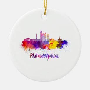 Philadelphia V2 Skyline in Aquarellfarbe Keramik Ornament
