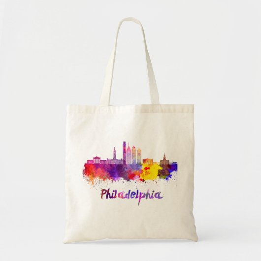 Philadelphia V2 Skyline in Aquarellfarbe Tragetasche (Vorne)
