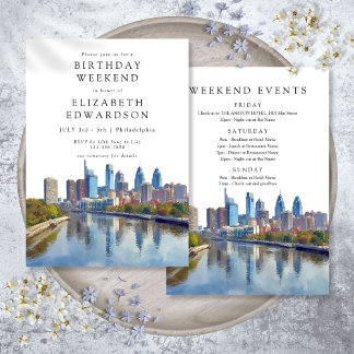 Philadelphia Watercolor Birthday Weekend Einladung