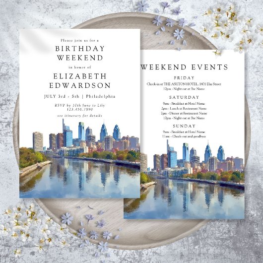 Philadelphia Watercolor Birthday Weekend Einladung