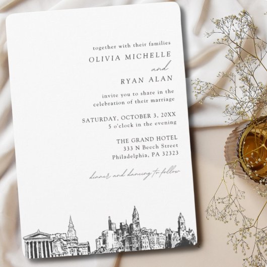 Philadelphia Wedding Elegant Skyline Einladung