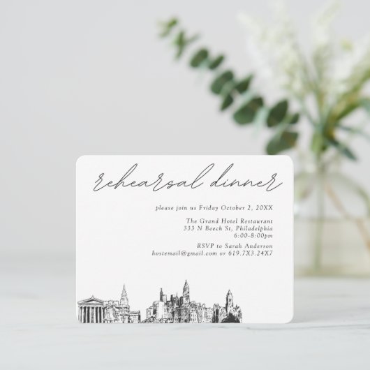 Philadelphia Wedding Elegante Probe Dinner Begleitkarte (Stehend Vorderseite)