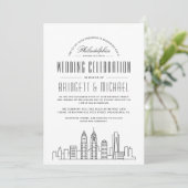 Philadelphia Wedding | Modern Deko City Skyline Einladung (Stehend Vorderseite)