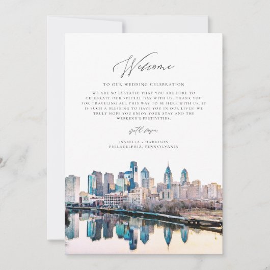 PHILADELPHIA Welcome Letter Timeline Wedding Card Einladung (Vorderseite)