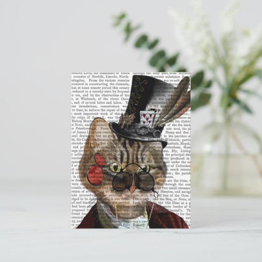 Phileas Feline Steampunk Cat & Top Hat 2 Postkarte (Stehend Vorderseite)