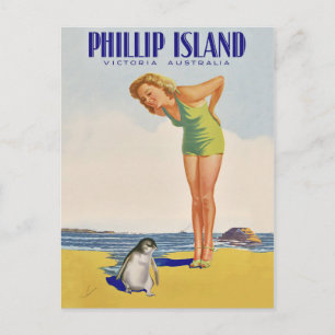 Philip Insel, Australien, Mädchen mit Pinguin Postkarte