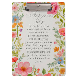 Philipper 4:6–7 Bibelvers Floral Aquarell  Klemmbrett