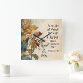 Philippianer 4:13 Alles durch die Christi-Bibel Quadratische Wanduhr (Zuhause)