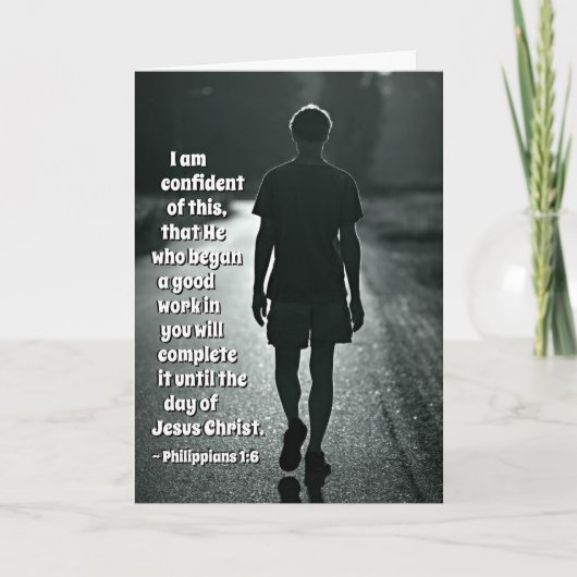 Philippians-1:6 er, der eine gute Arbeit Bibel Karte (Vorderseite)