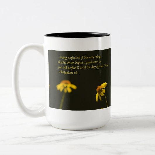 Philippians-1:6 Zweifarbige Tasse (Links)