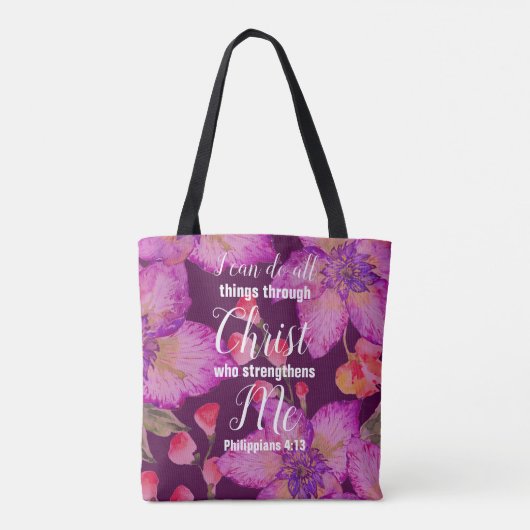 Philippians-4:13 Bibel-Vers mit Blumen Tasche (Rückseite)