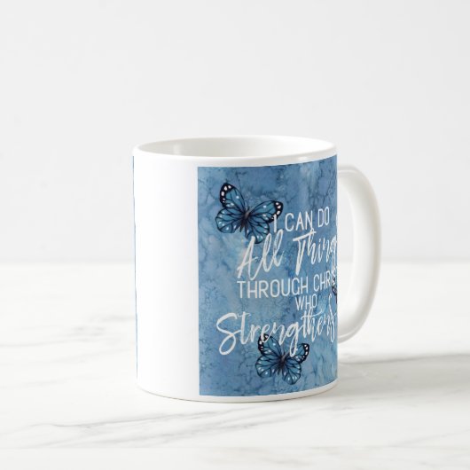 Philippians-4:13 Blau-Blumenmuster Kaffeetasse (VorderseiteRechts)