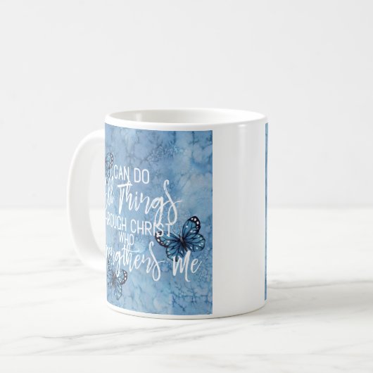 Philippians-4:13 Blau-Blumenmuster Kaffeetasse (Vorderseite Links)