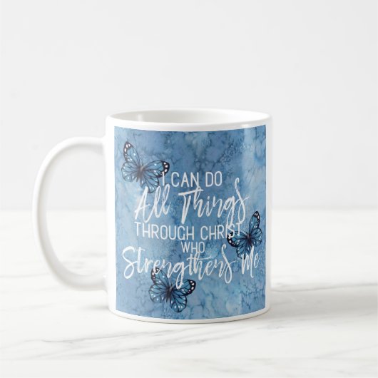 Philippians-4:13 Blau-Blumenmuster Kaffeetasse (Links)
