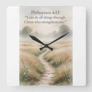 Philippians 4:13 Christian Square Wall Clock Quadratische Wanduhr