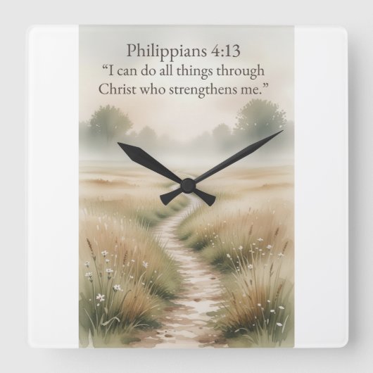 Philippians 4:13 Christian Square Wall Clock Quadratische Wanduhr (Vorderseite)