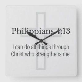 Philippians 4:13 Christian Square Wall Clock Quadratische Wanduhr