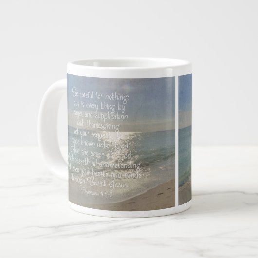 Philippians-4:13 Friedensbibel-Vers-Strand Jumbo-Tasse (Vorderseite Links)