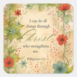 Philippians 4:13 I Can Do All Things Vintage Botan Quadratischer Aufkleber