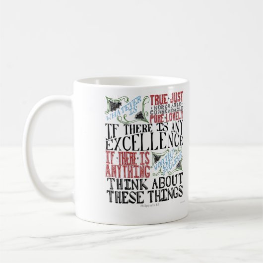 Philippians-4:8 Handbeschriftungs-Tasse Kaffeetasse (Links)