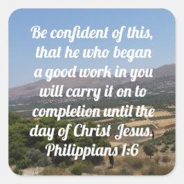 Philippinen 1:6 Landschaft des Custom Bible Verse Quadratischer Aufkleber