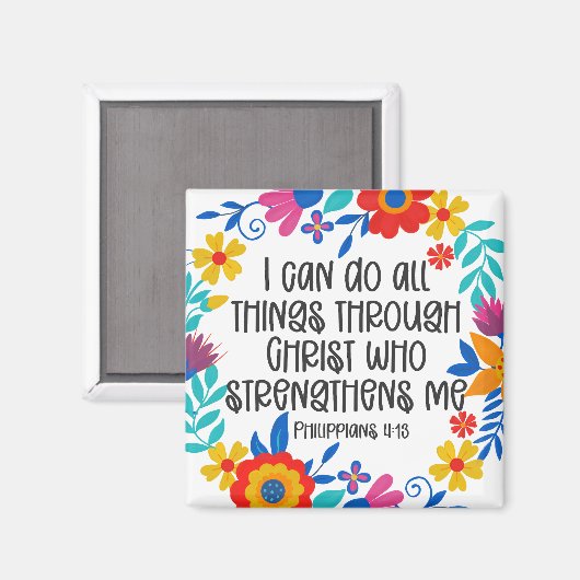 Philippinen 4:13 Bibelschrift Folk Art Floral Magnet (Vorderseite/Rückseite)