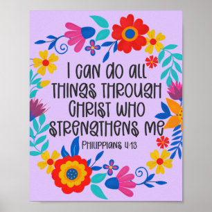 Philippinen 4:13 Bibelschrift Folk Art Floral Poster
