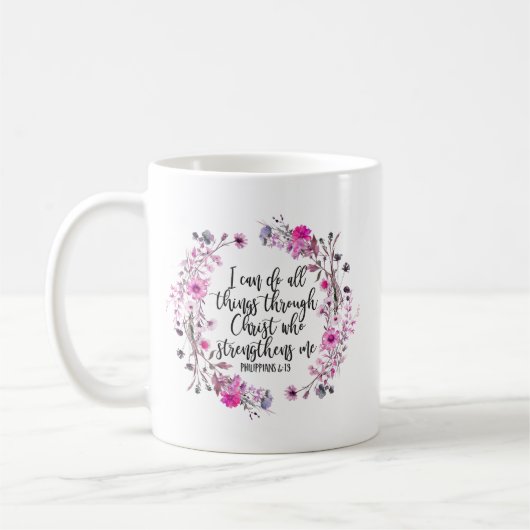 Philippinen 4:13 Bibelschrift Rosa und Lila Kaffeetasse (Links)