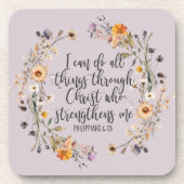 Philippinen 4:13 Bibelschrift Verse Floral Boho Getränkeuntersetzer (Vorderseite)