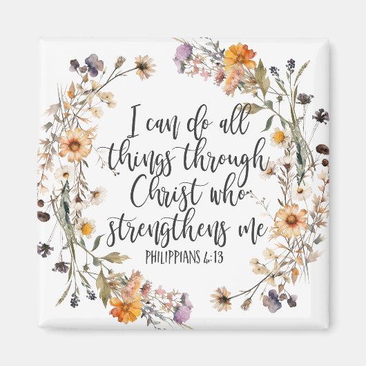 Philippinen 4:13 Bibelschrift Verse Floral Boho Magnet (Vorne)