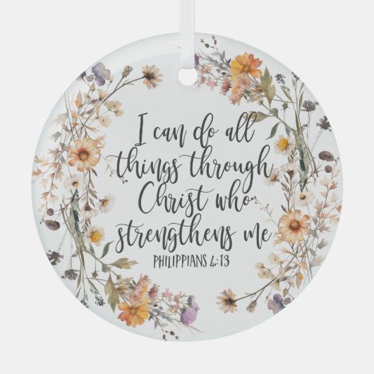 Philippinen 4:13 Bibelschrift Verse Floral Boho Ornament Aus Glas (Vorderseite)