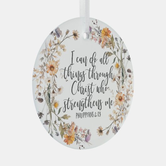 Philippinen 4:13 Bibelschrift Verse Floral Boho Ornament Aus Glas (Vorderseite Rechts)