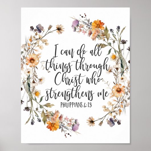 Philippinen 4:13 Bibelschrift Verse Floral Boho Poster (Vorne)