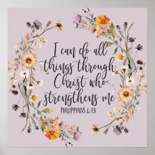 Philippinen 4:13 Bibelschrift Verse Floral Boho Poster (Vorne)