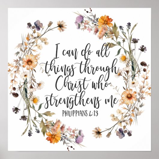 Philippinen 4:13 Bibelschrift Verse Floral Boho Poster (Vorne)