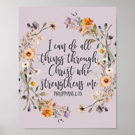 Philippinen 4:13 Bibelschrift Verse Floral Boho Poster (Vorne)