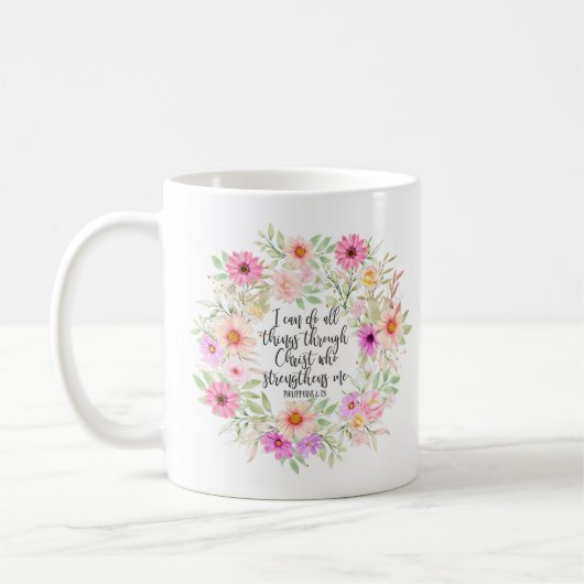 Philippinen 4:13 Bibelschrift Verse Floral Kaffeetasse (Links)
