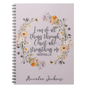 Philippinen 4:13 Bibelschrift Verse Floral Notizblock