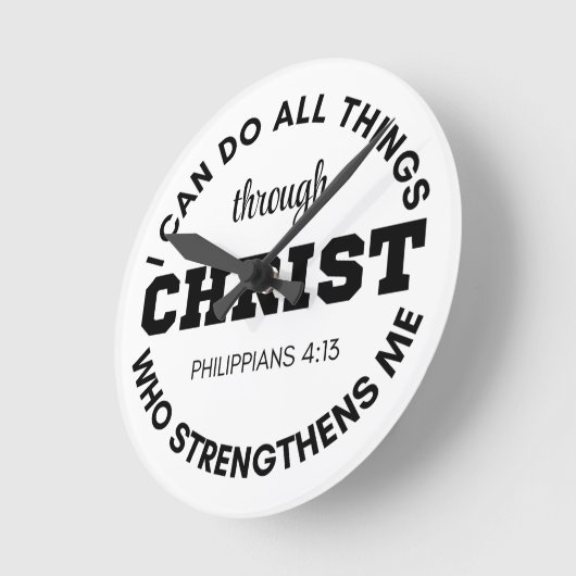 Philippinen 4:13 Ich kann alles tun, was Schrift Runde Wanduhr (Winkel)