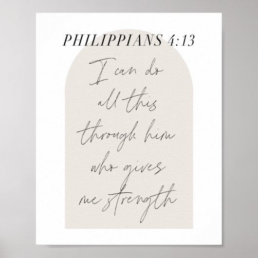 Philippinen 4:13 Minimal Boho Beige Arch Script Poster (Vorne)