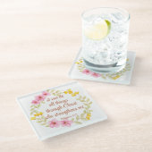 Philippinen 4:13 Rosa und Gelbe Schrift Glasuntersetzer (Schrägansicht)