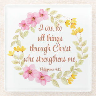 Philippinen 4:13 Rosa und Gelbe Schrift Glasuntersetzer