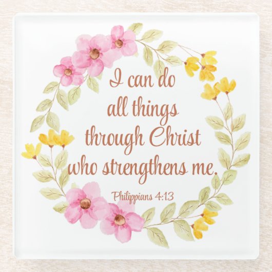 Philippinen 4:13 Rosa und Gelbe Schrift Glasuntersetzer (Vorderseite)