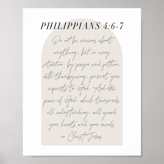 Philippinen 4:6-7 Minimal Boho Beige Arch Script Poster (Vorne)