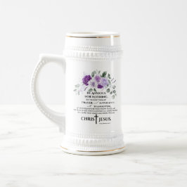 Philippinen 4:6-7 Schrift Purple Flowers Bierglas