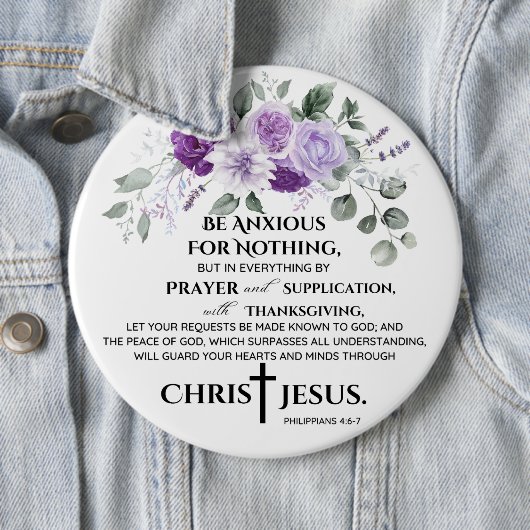 Philippinen 4:6-7 Schrift Purple Flowers Button (Beispiel)